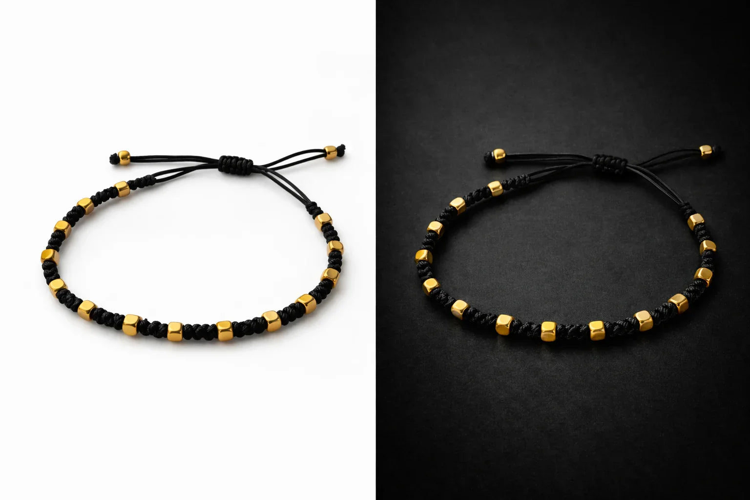 Brățară Neagră cu Detalii Aurii – Accesoriu Streetwear Minimal pentru Bărbați