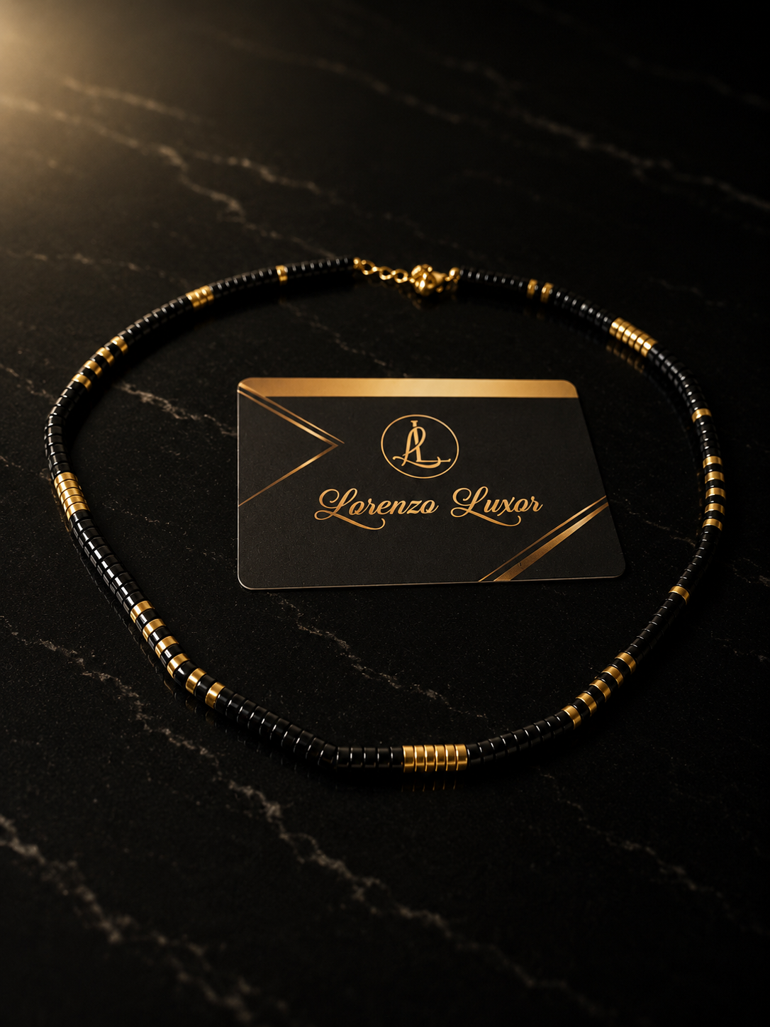 Colier Premium Bărbătesc Lorenza Luxor – Black & Gold Elegance