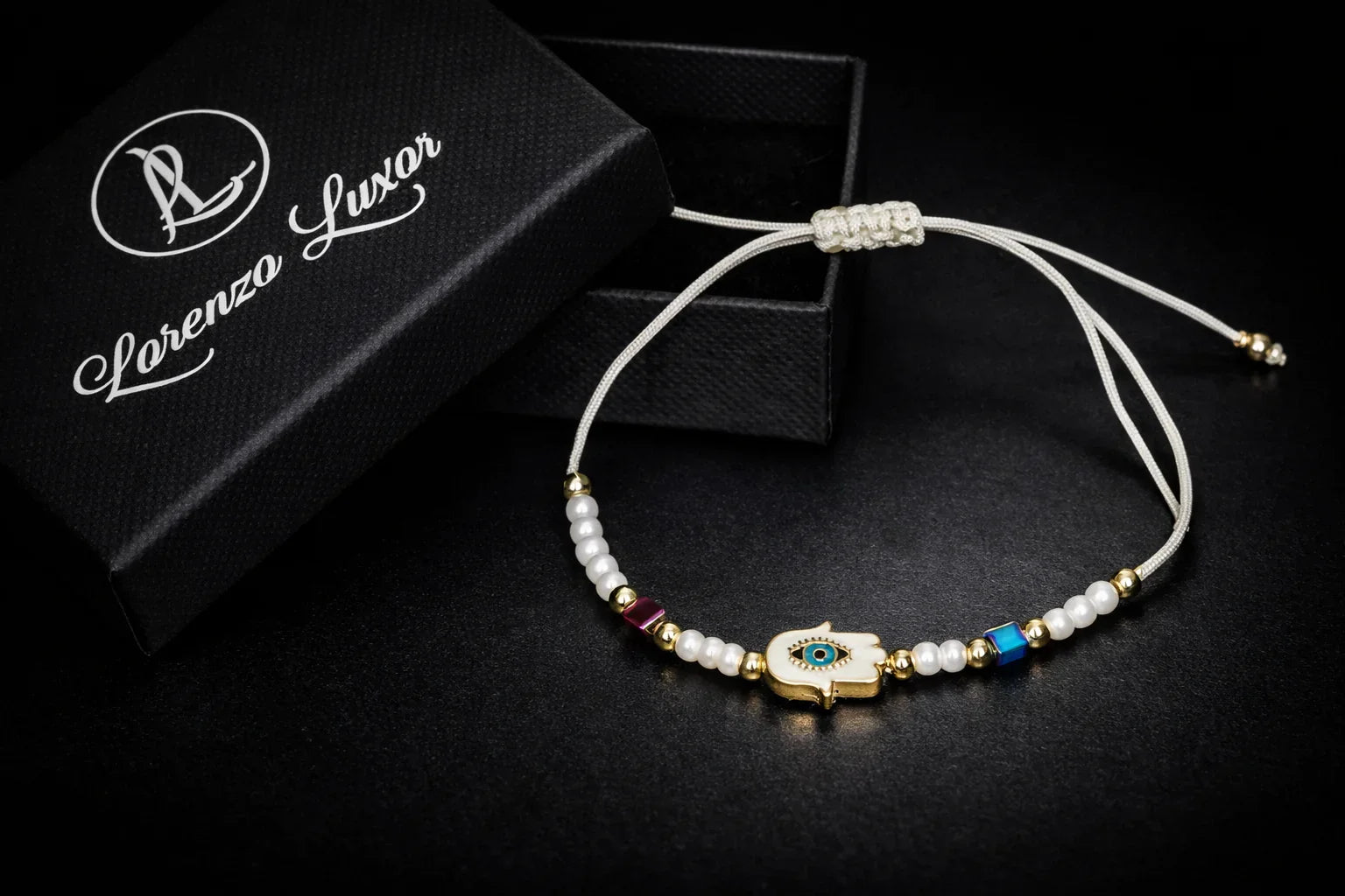 Brățară de femei elegantă cu mărgele albe și ochi protector – Lorenzo Luxor